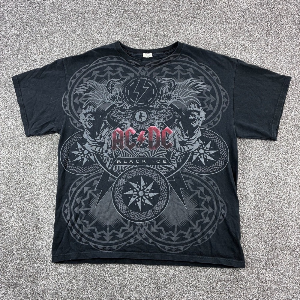 Vintage Y2K AC/DC Shirt Mens Large Black Ice Concert Tour Rock Music Album Promo